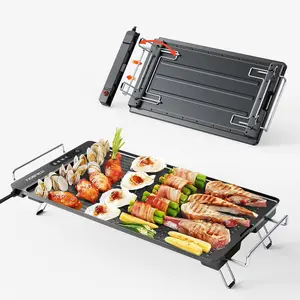 Electric Griddle with Removable  Panel, IPX9 , Dishwasher-Safe, 1300W  Heating in 10S, 18x10" -Cast Nonstick Plate, Foldable Design for Family Use (4-8 People)