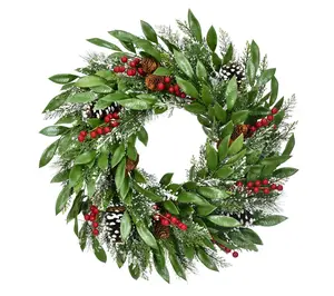 Fraser Hill Farm 25-In. Mixed Leaf Wreath Dooror Wall Hanging
