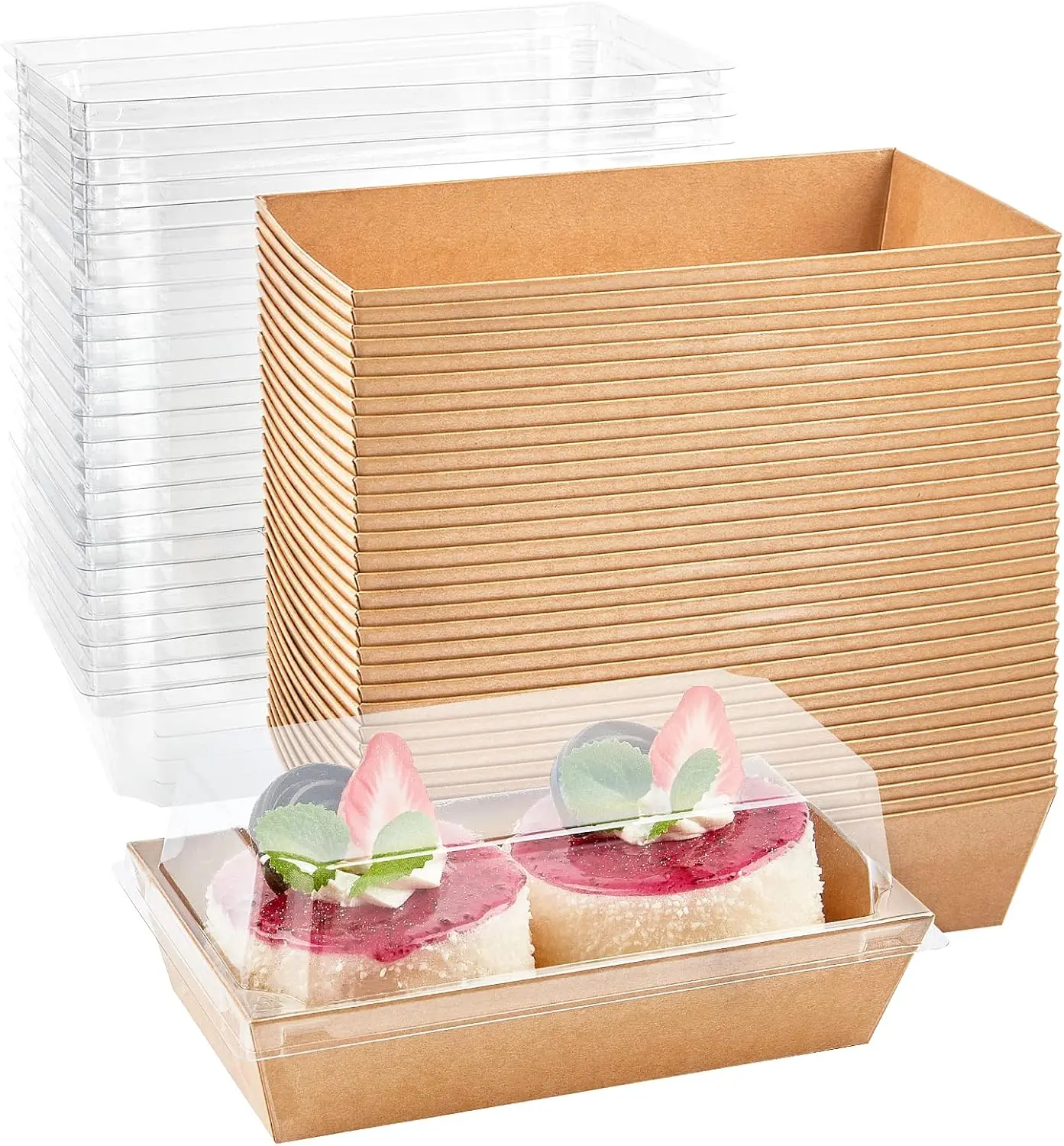 50 pcs small kraft paper baking packaging box set, 6x3 inches, with transparent lid, suitable for cupcakes, bread, suitable for home baking