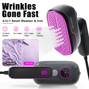 GREENYEE 4-in-1 Smart Garment Steamer & Iron for Clothes, No-Leak Handheld Travel Steamer with 6 Fabric Modes, LED Display, 6.5” Large Plate, 150ml Tank for Home, Work & Travel