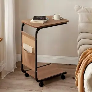 A wheeled double-layer storage sofa side table, coffee table and bedside sofa. With a sturdy metal frame, it saves space and is easy to move. It has 360° rotatable C-shaped wheels for the living room sofa side table and coffee table