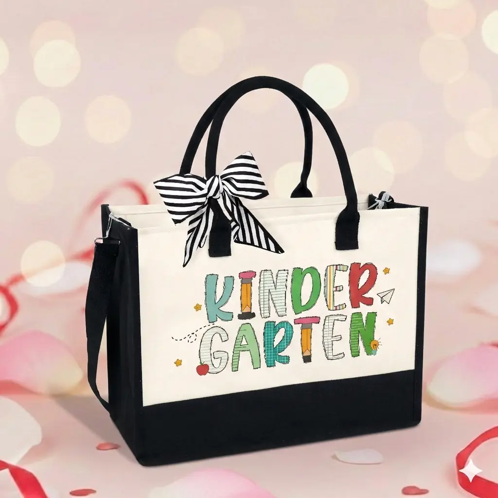 Teacher Canvas Tote Bag - Kindergarten Teacher Bag, Preschool Teacher, Gift for Teacher Bag, Daycare Worker Gift, Back To School Gift