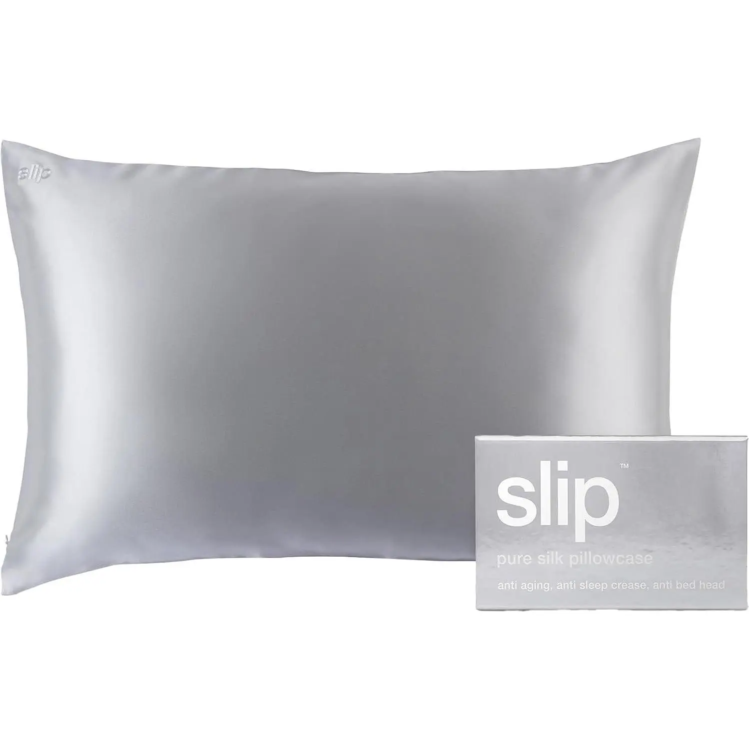 The Original Queen-Size Mulberry Silk Pillowcase - 100% Pure 22 Momme Silk, Hypoallergenic Bedding, Expert-Recommended for Skin Radiance, Silver, 853218006339