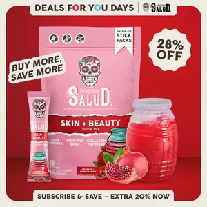 Salud 2-in-1 [Skin + Beauty] Powder Stick Dietary Supplement Drink Mix, Collagen Peptides (Verisol), Hyaluronic Acid, Vitamin C, Biotin, Lustriva, Gluten-Free, Hydration, Skin & Hair Support, For Men & Women (15 Servings), Deals For You Days