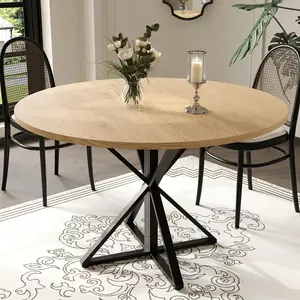 47.2 Inch Round Dining Table, Smooth Circle Table with Heavy Duty Metal Intersecting Base, Kitchen Living Room Dinning Furniture