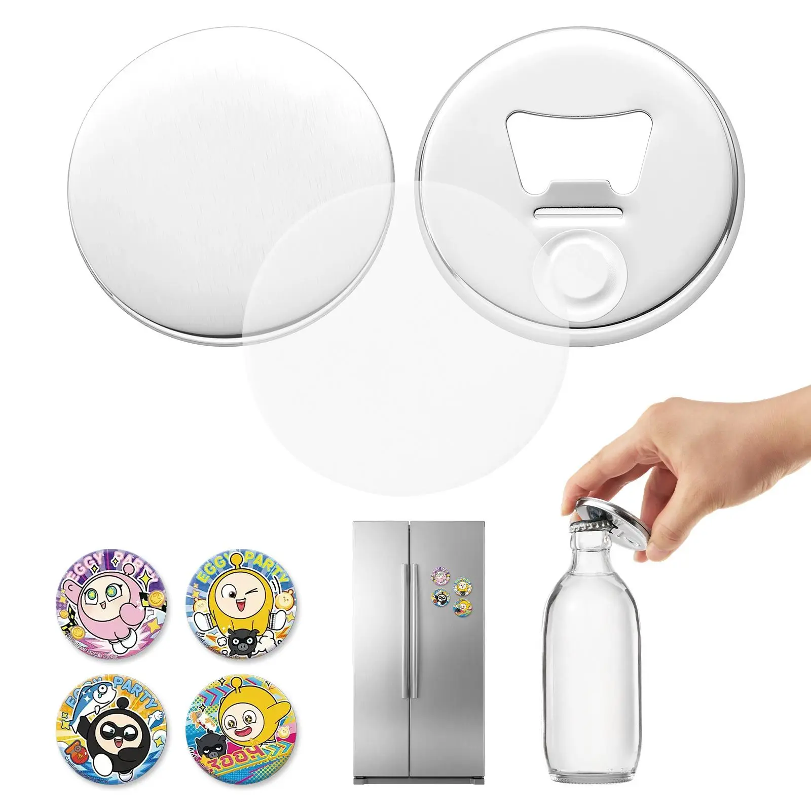 VEVOR Button Maker Supplies 50 Sets 2.28 in / 58 mm Magnet Button Parts, with Magnetic and Bottle Opener Backs, Metal Shells, Clear Mylar Films, and Blank Circle Papers, for Home DIY, Kitchen Decor