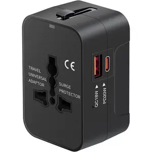 Travel Adapter USB C, Universal All in One Worldwide Travel Adapter Fast Charge GaN PD3.0 Type C USB-A Quick Charging Ports Power Converters Wall Charger AC Power Plug Adapter for USA EU UK AUS Black