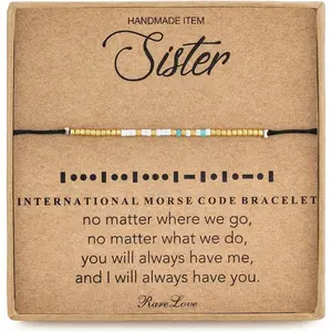 Sister Morse Code Beaded Bracelet Sister Birthday Gifts from Sister Long Distance Friendship mas Gifts Waterproof Gold Blue White Tiny Pony Seed Beads Black String