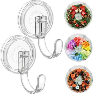Clear Wreath-Hanger, 22 LB Strong Suction-Cup-Wreath-Hooks, 2 Pack Wreath-Door- JUUBAOOPN