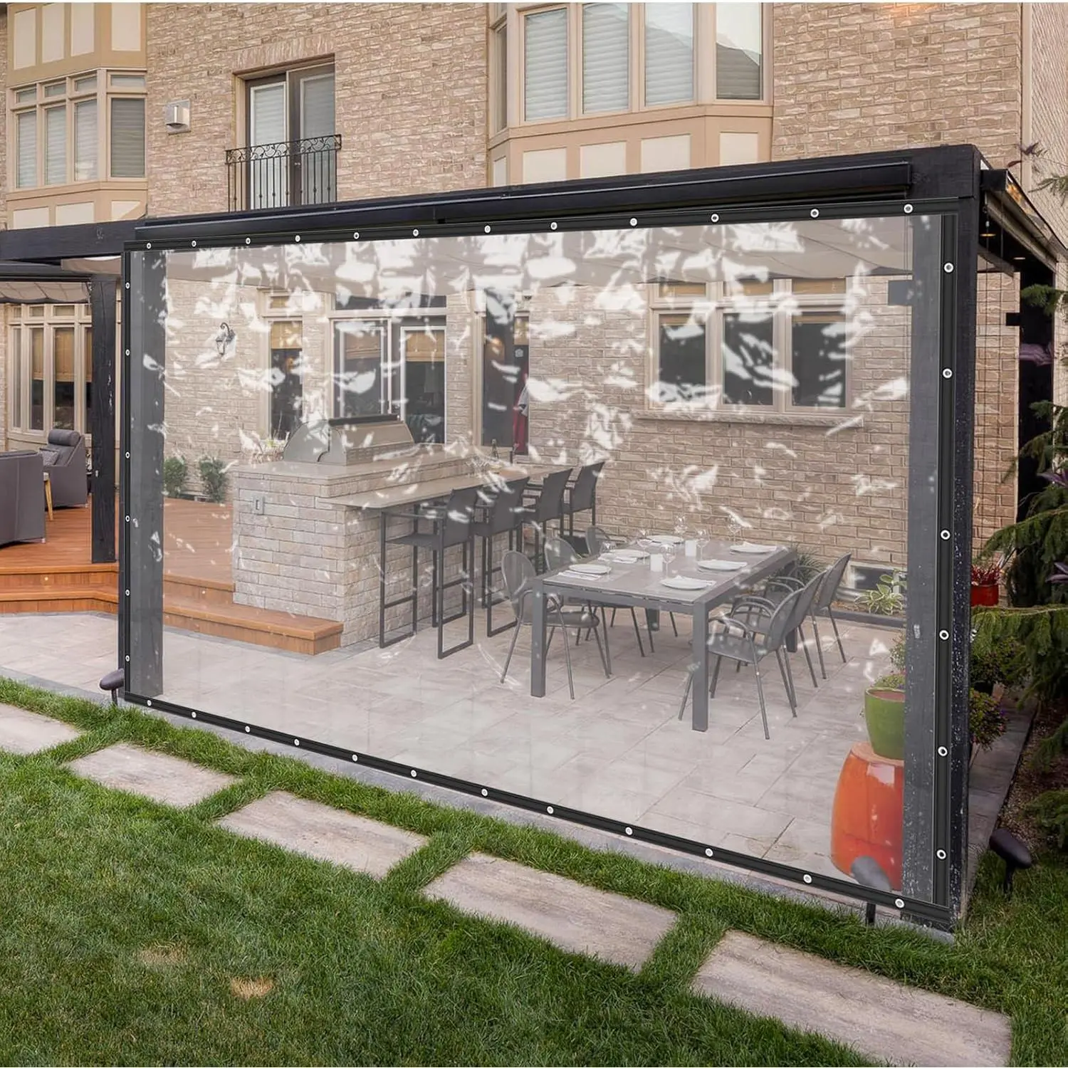 Waterproof Clear Awning, 8 * 16FT Commercial Grade PVC Clear Insulation Foldable Awning Canopy Patio Enclosure, for Porch Screens, Deck Covers, Patio Enclosures