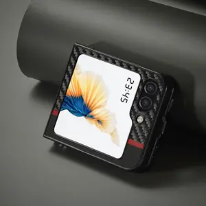 for Samsung Galaxy Z Flip 7 Case Ultra Thin Hard Carbon Fiber PU Leather Hybrid Smartphone Cases Anti -Fingerprint Shockproof Protective Cover for Samsung Z Flip 6/5/4/3 5G Shell Black Cellphone Protection