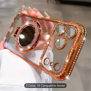 3pcs Set [1 Phone Case + 2 Screen Protectors] Creative Makeup Mirror Stand Phone Case, Suitable for Iphone 17 pro 16 promax  Air Anti-DroProtective Case, Dressing Table Accessories, Fashion Phone Accessories, Modern Phone Stand