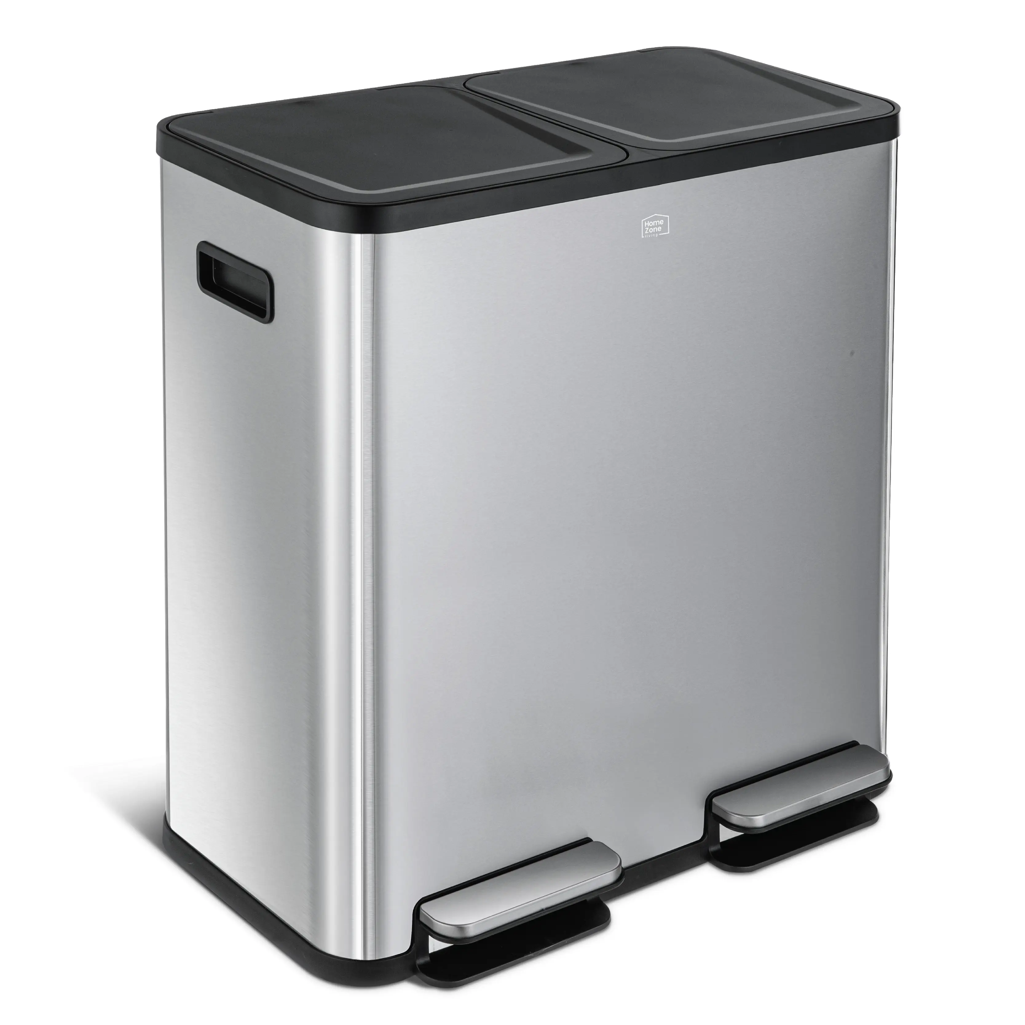 Home Zone Living Large Dual Compartment Kitchen Trash Can with Dual Step Pedals, Soft-Close Lids and Odor Control, Stainless Steel