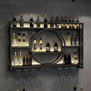 3 Tier Metal Wall Mounted Wine Rack 39 Inch, Large Capacity Liquor Shelf with Glass Holder, Modern Wall Bar Storage Shelf for Home Dining Room Kitchen