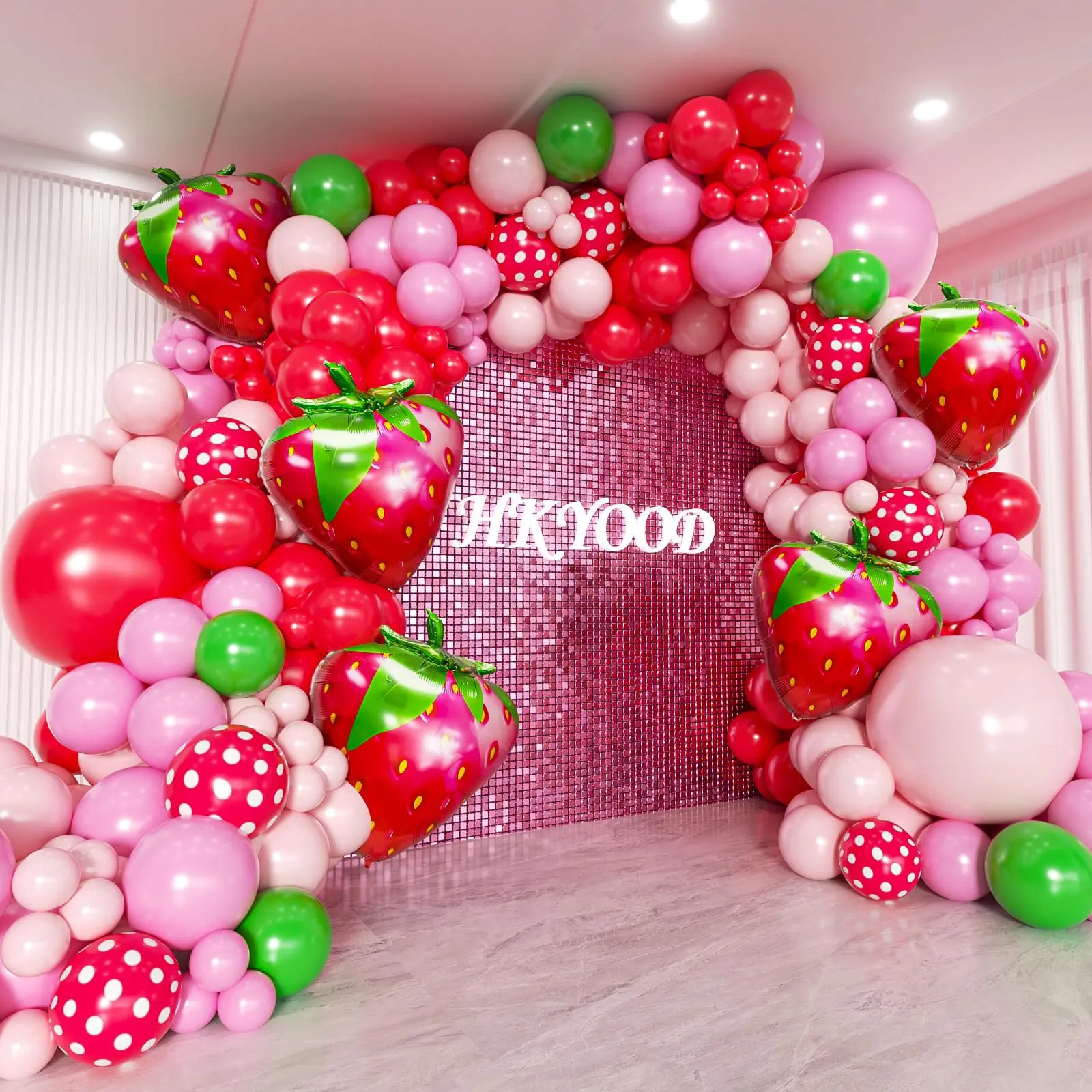 128pcs Strawberry Balloon Arch Garland Kit, Red and Pink Balloons with Strawberry Foil Balloons for Sweet One Berry First Birthday BabyShower Strawberry Party Decorations