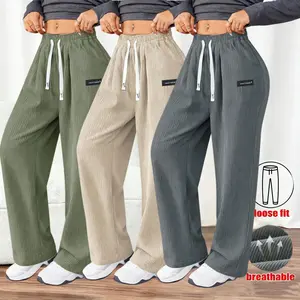 Women's Loose Fit Corduroy Wide Leg Pants | Elastic Waist Breathable Casual Trousers for Daily Wear, US Direct Shipping,