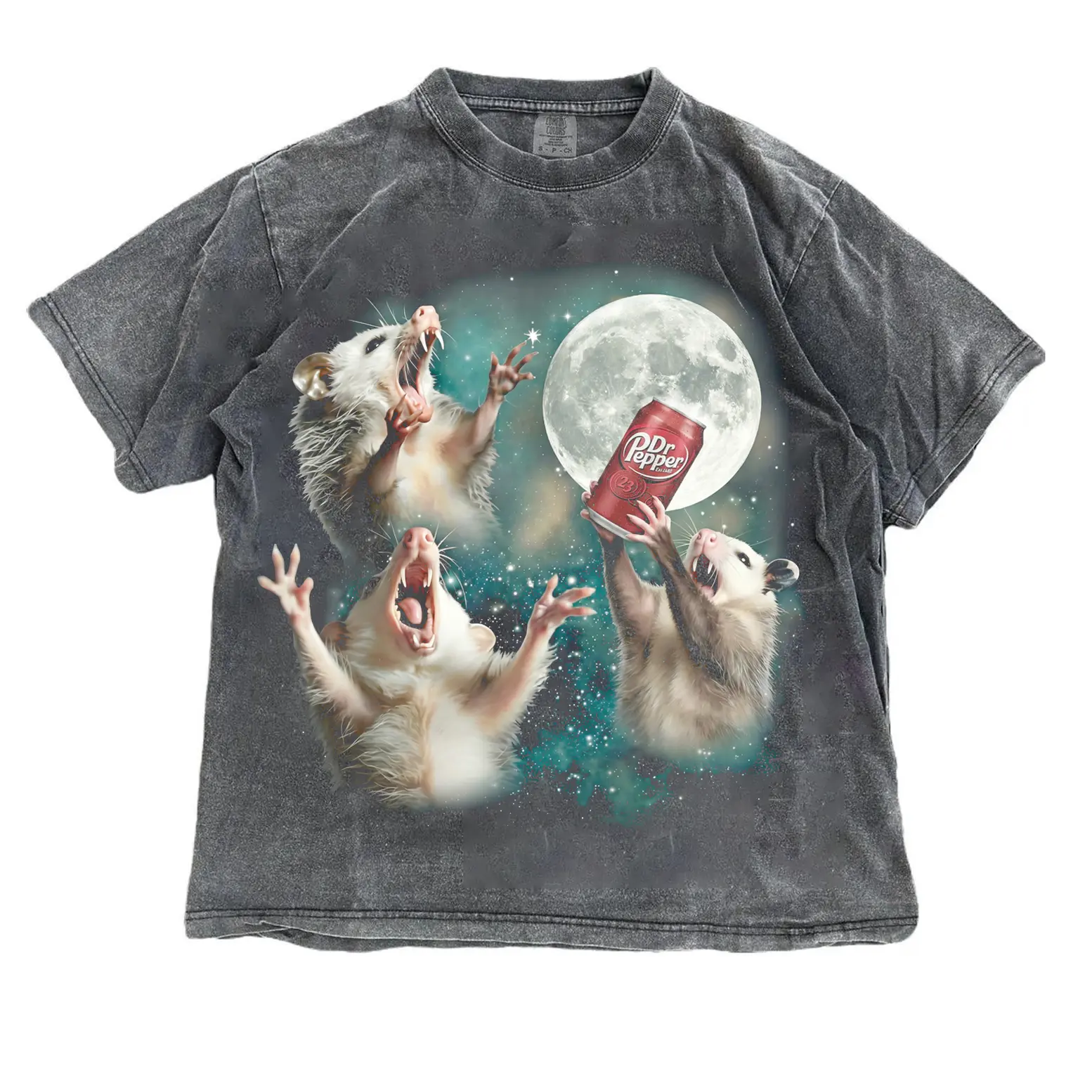 Funny Three Opossum Moon Shirt, Possum Dr Pepper Meme Graphic Tee, Night Animal Moon T Shirt, Unisex Vintage Streetwear, Meme T Shirt, Gift for Humor Lovers