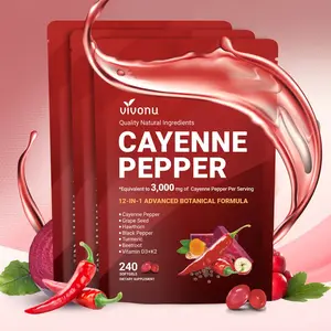 VivoNu Cayenne Pepper Softgels Supplement, Supports Leg Vein, Heart and Blood Vessel Health, with Vitamin E D3+K2 and Extracts of Grape Seed, Hawthorn, Beetroot and Others (240 Softge /1 Bag) SummerVibes Healthcare Dietary