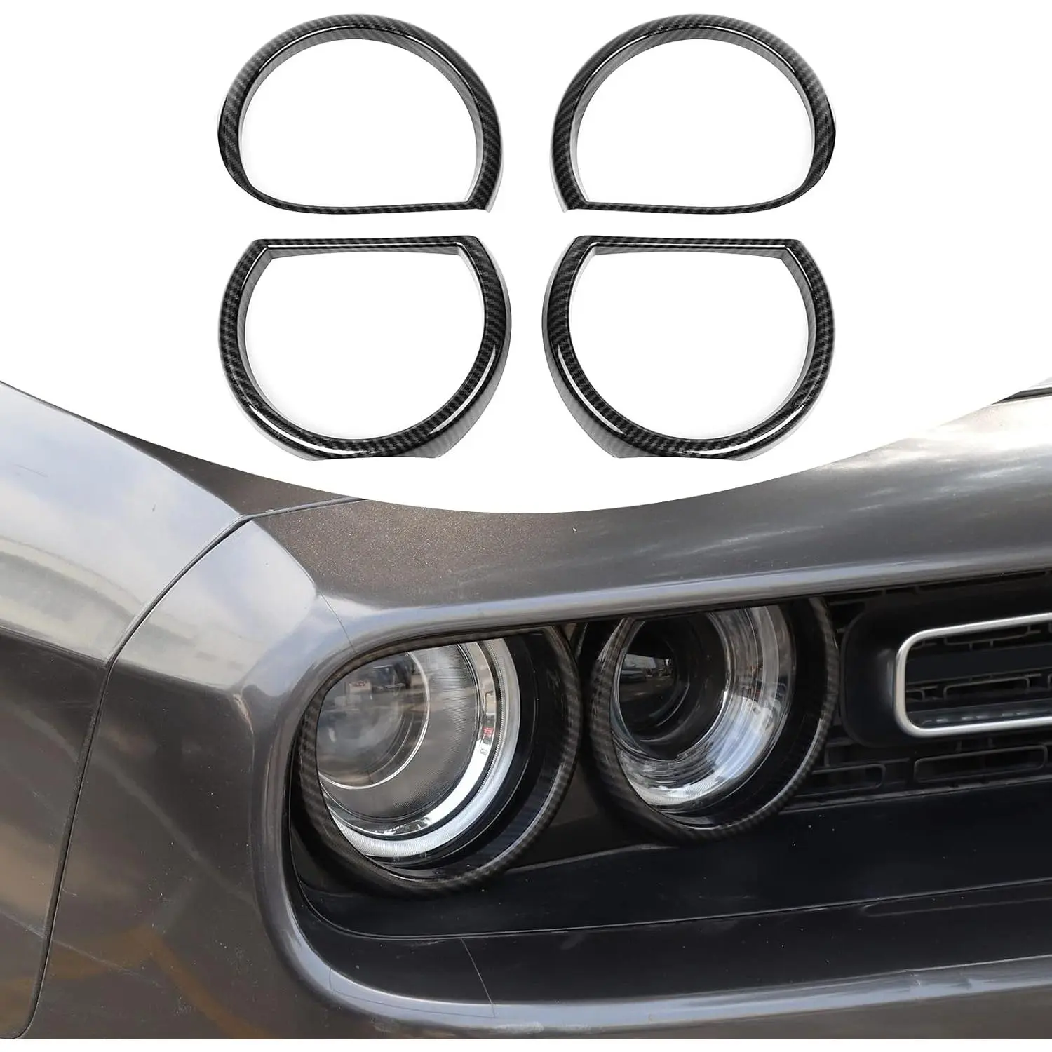 for Challenger Headlight Headlamp Lampshade Accents Enhancements Cover Bezels Ring Cover Trim for 2015-2024+ Dodge Challenger Exterior Accessories,Carbon Fiber ASB 4PCS