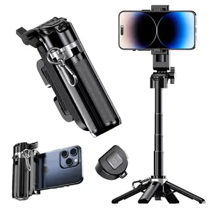 New 5-in-1 Alloy Mini Selfie Stick Tripod – Handheld Smartphone Grip, Folding Extendable, Detachable Remote, 10m Wireless Shutter, Pocket-Size Storage, Tech Accessories for Android Vlogging & Photography