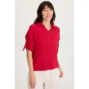 Kaleo Gauze Lace Trim Snap-Up Top