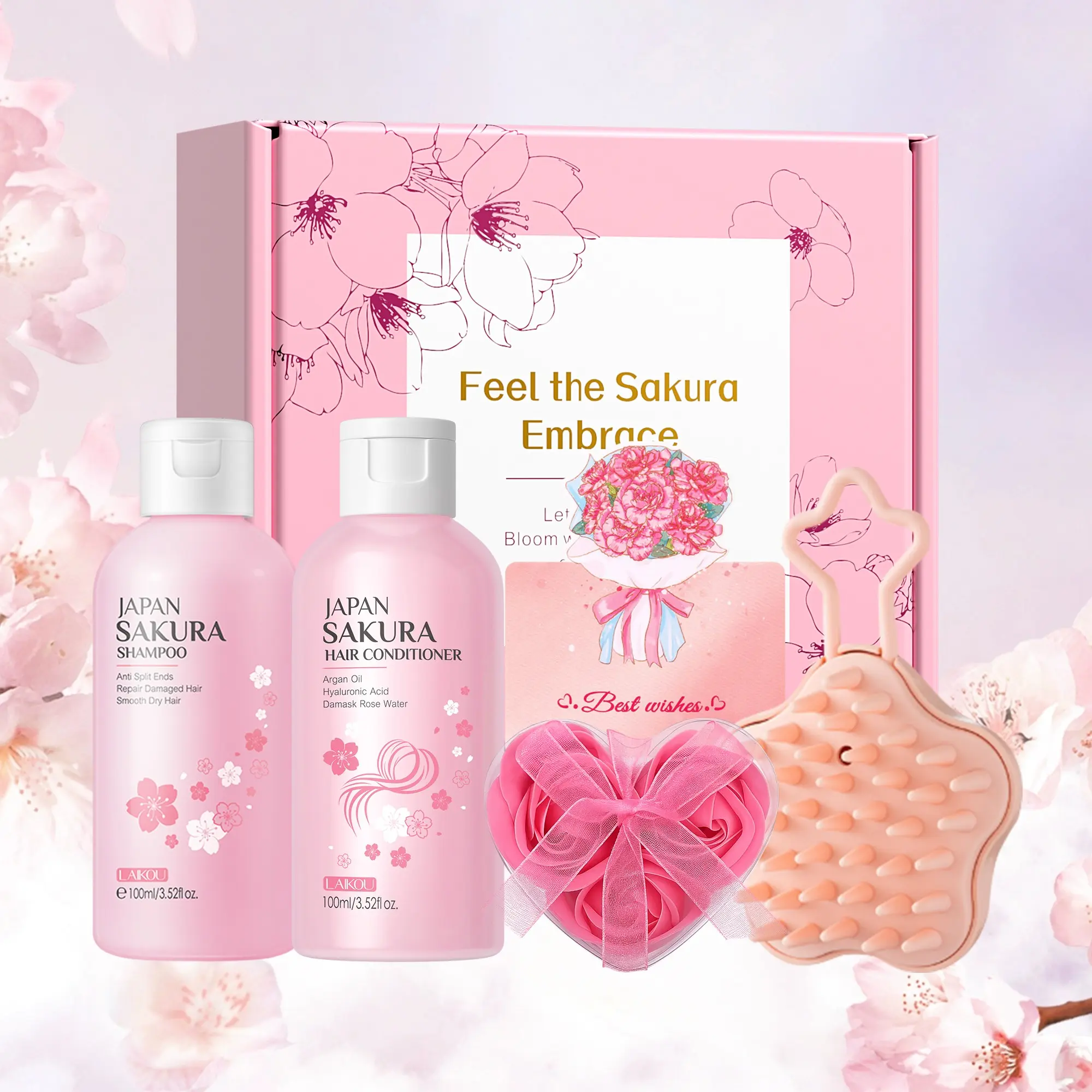 Laikou Sakura Hair Care Set, Shampoo & Conditioner Set, Daily Hair Care Set, Hydrate & Smooth Hair, Hair Care Products