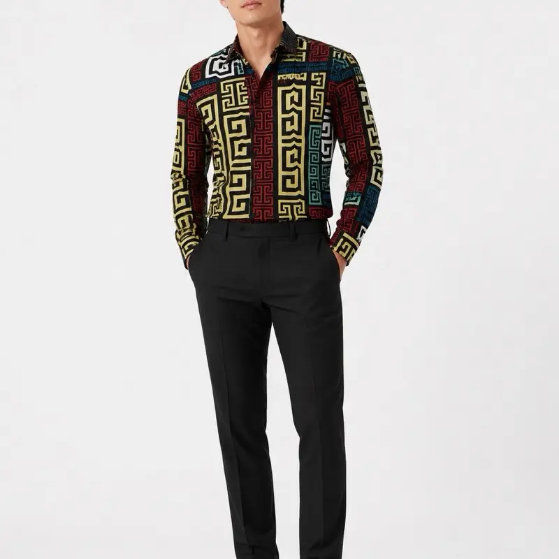Men's Luxury Design Long-Sleeve Shirt Dress, Menswear for Casual Wear