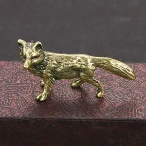 Fox Shaped Antique Brass Statue, 1 Count Decorative Miniature Fox Figurine, Desktop Decoration for Home Office, Room Decor