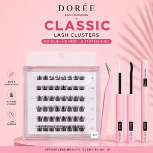 F27 (Natural Wispy) Dorée classic Lash Clusters Kit 9–16mm | DIY Individual Lash Extensions with Bond & Seal, Waterproof, Tweezer Included