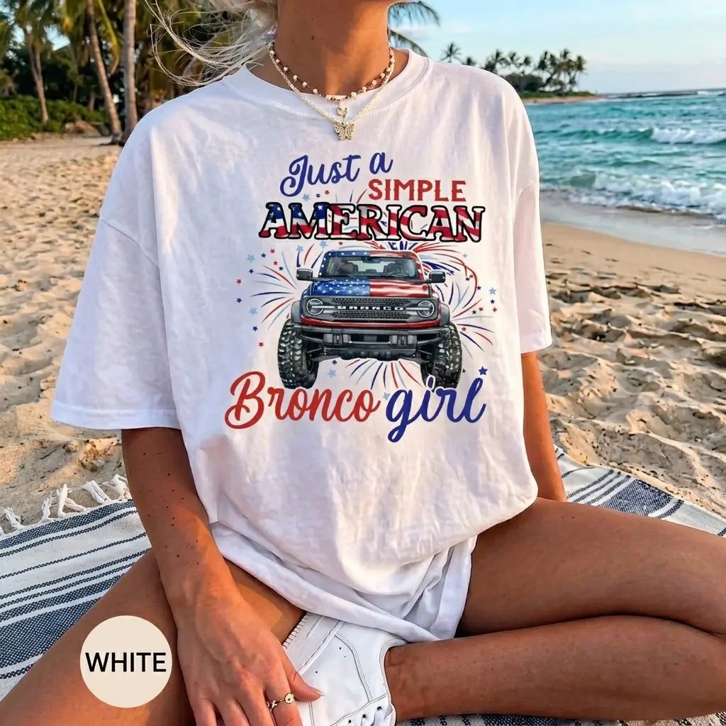 Just A Simple American Bronco Girl T-shirt, 4th of July Shirt. Bronco Girl, American Girl Shirt, Mother's Day Gift
