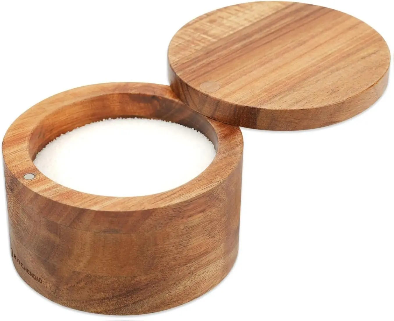 Acacia Wood Salt Cellar Bowl Box, Elegant Kitchen Holder Container with Swivel Magnetic Lid to Store Favorite Seasonings Pepper Spice or Bath, 6oz