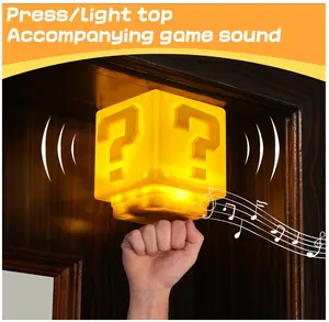 Super Bros Mini Night Light Question Block Toys Night Light for Kids Square Brick USB ith Game Sound Effects Lamp for Desktop as Gifts for Kids Lamps for Bedrooms Boys