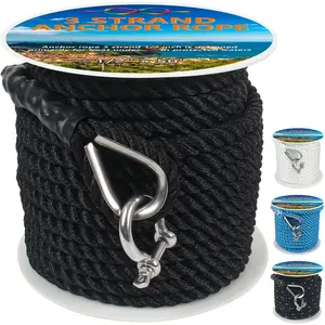 Anchor Rope 1/2 Inch 50 FT, Anchor Line 3 Strand Boat Rope with Stainless Steel Thimble & Shackle, Boat Anchor Rope Ideal for Towing Docking Mooring Boats