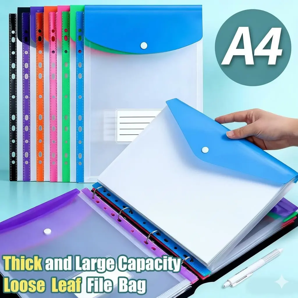 12 Pcs Expandable Plastic Envelopes Binder Pocket 11 Holes Expandable Binder Folders for 2/3/4 Ring Document Pouch with Snap Button & Label Loose-Leaf Transparent for School Home Office Storage Folder Plastic Folders with Pockets