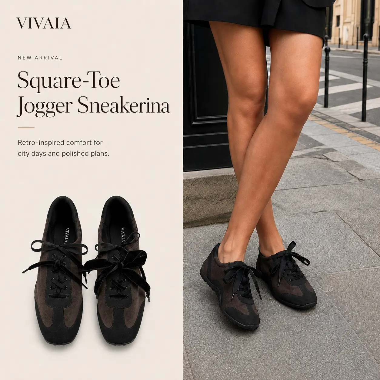 VIVAIA Women’s Square-Toe Satin Sneakerina, Retro Ballet Sneakers with Flexible Bubble Sole & 2 Lace Styles, Fall Sneakers for Women, Back to School Haul (Carol), Ribbon tiktokshopbacktoschool