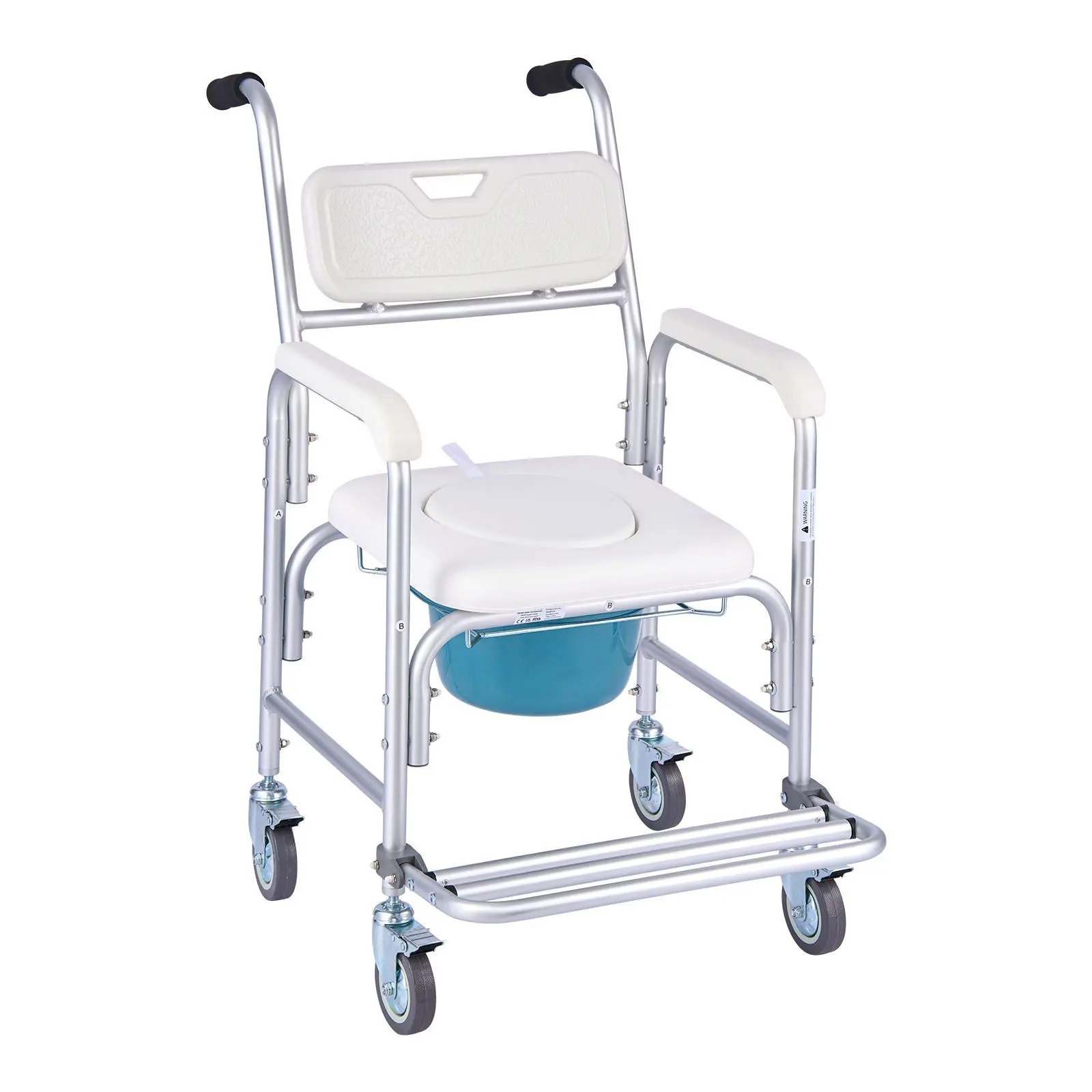VEVOR Adult 4-in-1 Multi-Use Bedside Commode Chair, 350 lbs Capacity, 4 Floor-Friendly 3.9-in Swivel Casters with Lock Brakes, Raised Toilet Seat, Detachable Bucket, Waterproof Leather, Comfortable Toileting, Durable Home Care Solution