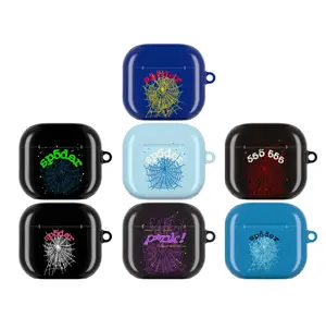 Spider Web Y2K Aesthetic AirPods Case  Dark Street Spider  Edgy Minimal Cyber Punk Design in Black, Blue & Neon Colors  Y2K Streetwear Spider Web 555 Pattern Case - Pink! & Stars Graphic Soft Shell  AirPods 1 2