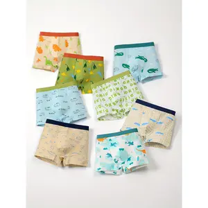 8pcs Boys' Boxer Briefs - Soft Breathable Cartoon Animal & Theme Underwear, Elastic Waistband, All-Season Comfort, Beige, Light Blue, Green, Yellow, White, Navy Blue, Cute Underwear, Design, Medium Elasticity