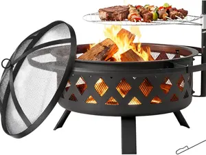 Aoxun Outdoor Fire Pit with Grill, Steel Fire Bowl for BBQ Camping Picnic,Garden Patio Heater Charcoal Log Wood Burner for Outside Patio, Backyard, Camping