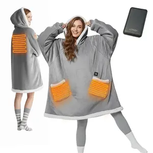 AEPINBH Cordless Heated Wearable Blanket Hoodie - Soft Sherpa Electric Heated Hoodie with Rechargeable 7.4V Battery Pack for Women, Men & Moms - Perfect Winter Gift for Outdoor Comfort(Gray)