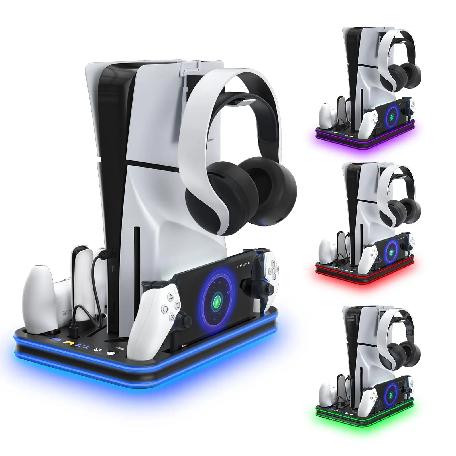Portal  Ps5 Stand And Station With Rgb Led Controller Charging Dock Accessories Edge Ps Headset Remote Holders