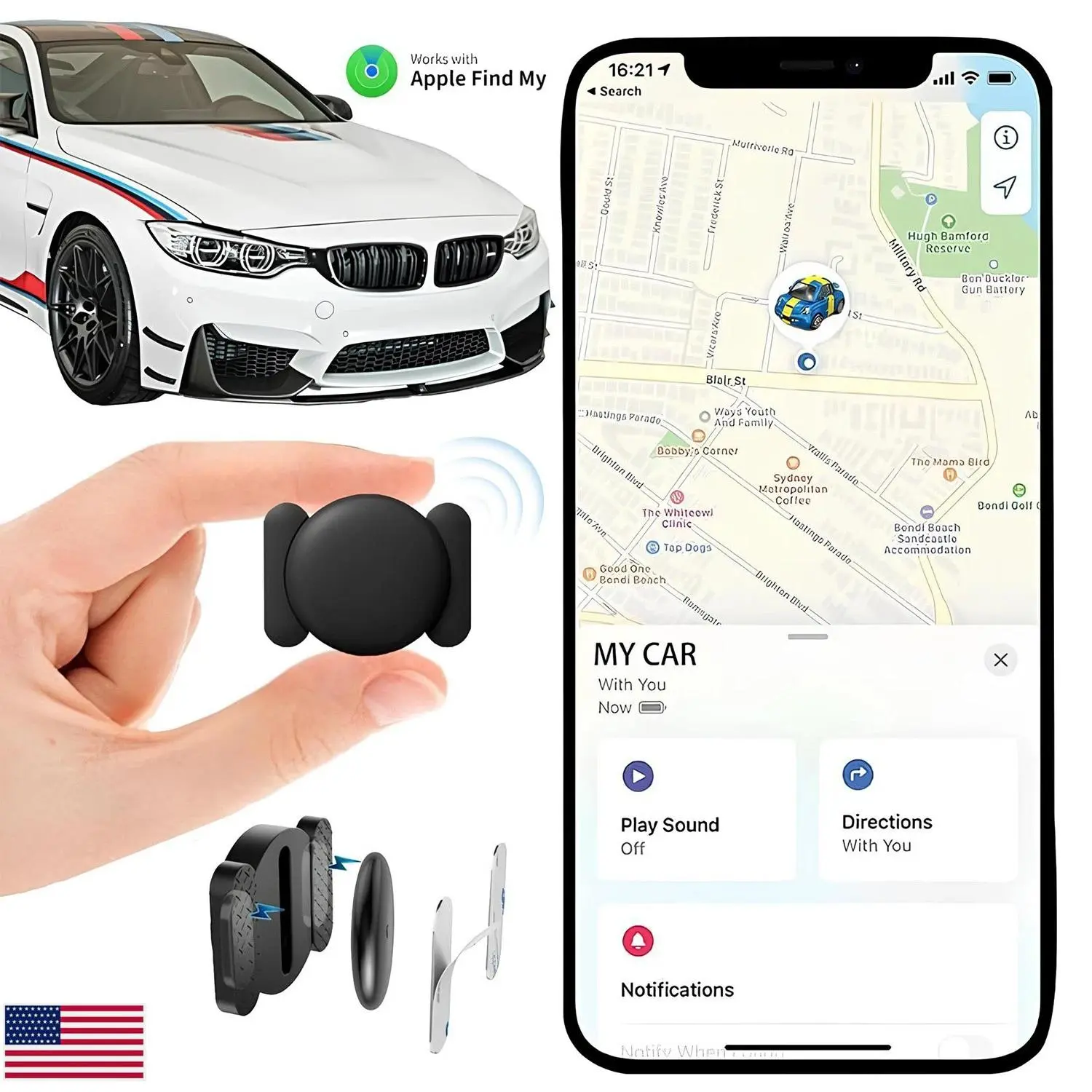 Magnetic Bluetooth Item Finder for Car & Kids - Mini Water-Resistant Tag with Live Tracking for iPad, Compatible with iOS Find My App, No Monthly Fee, Luggage Owners
