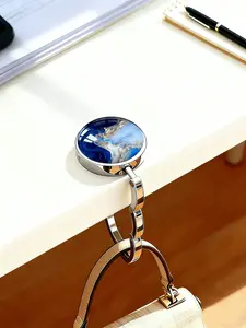 Marble Pattern Purse Hook, Foldable Metal Table Bag Hanger, Portable Handbag Holder for Desk, Anti-Slip Bag Hook for Women