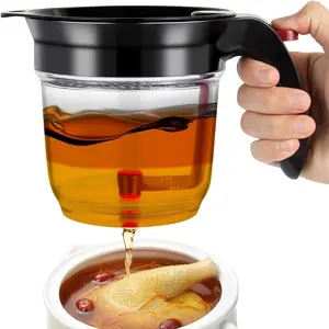 Fat Separator with Bottom Release – (1000 ml) Gravy Separator with Oil Strainer, Oil Separator for Cooking, Kitchen Gadget, Kitchenware