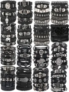 22 Piece Random Knit Pattern Bracelet Set, Stackable Bracelets, Turquoise Volcanic Stone Obsidian Colors, Adjustable Size Zipper Design