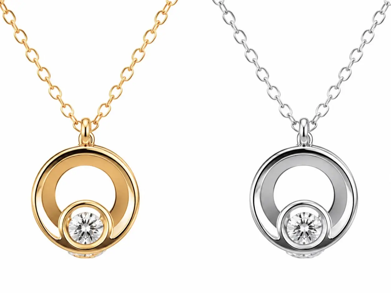 Water Resistant Dainty Double Circle CZ Necklace | Tarnish Resistant Stainless Steel | Women's Round Pendant Jewelry 513