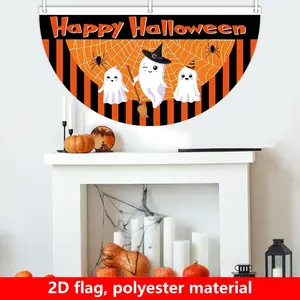 One 2D Plane Flag, Semi-Circular Polyester Flag for Halloween Party, Unique Shape Outdoor Decor for Family Celebration