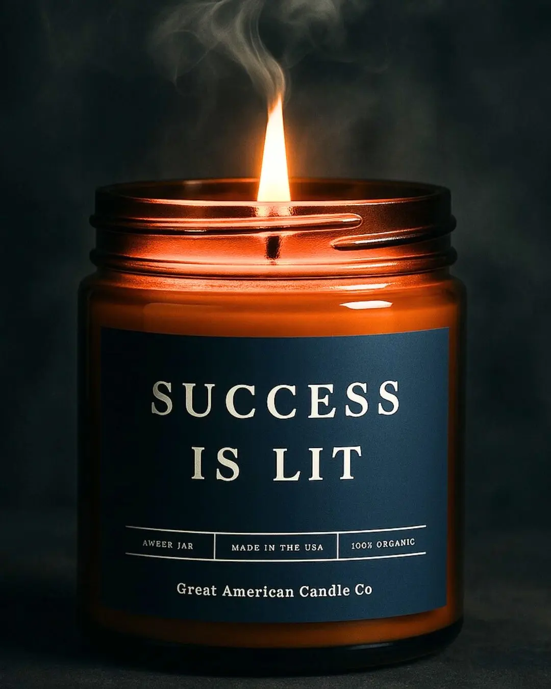 Success Is Lit - Great American Candle Co Amber Glass Candle  Coconut Apricot Wax Blend