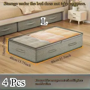 Set of 4 Heavy-Duty Under-Bed Storage Bags - Foldable Opening Design for Closet Organization, Space-Saving, Stackable Bedroom Storage Bags Suitable for Clothes, Bedding, Seasonal Decorations - Universal Standard Size for Beds Organiser