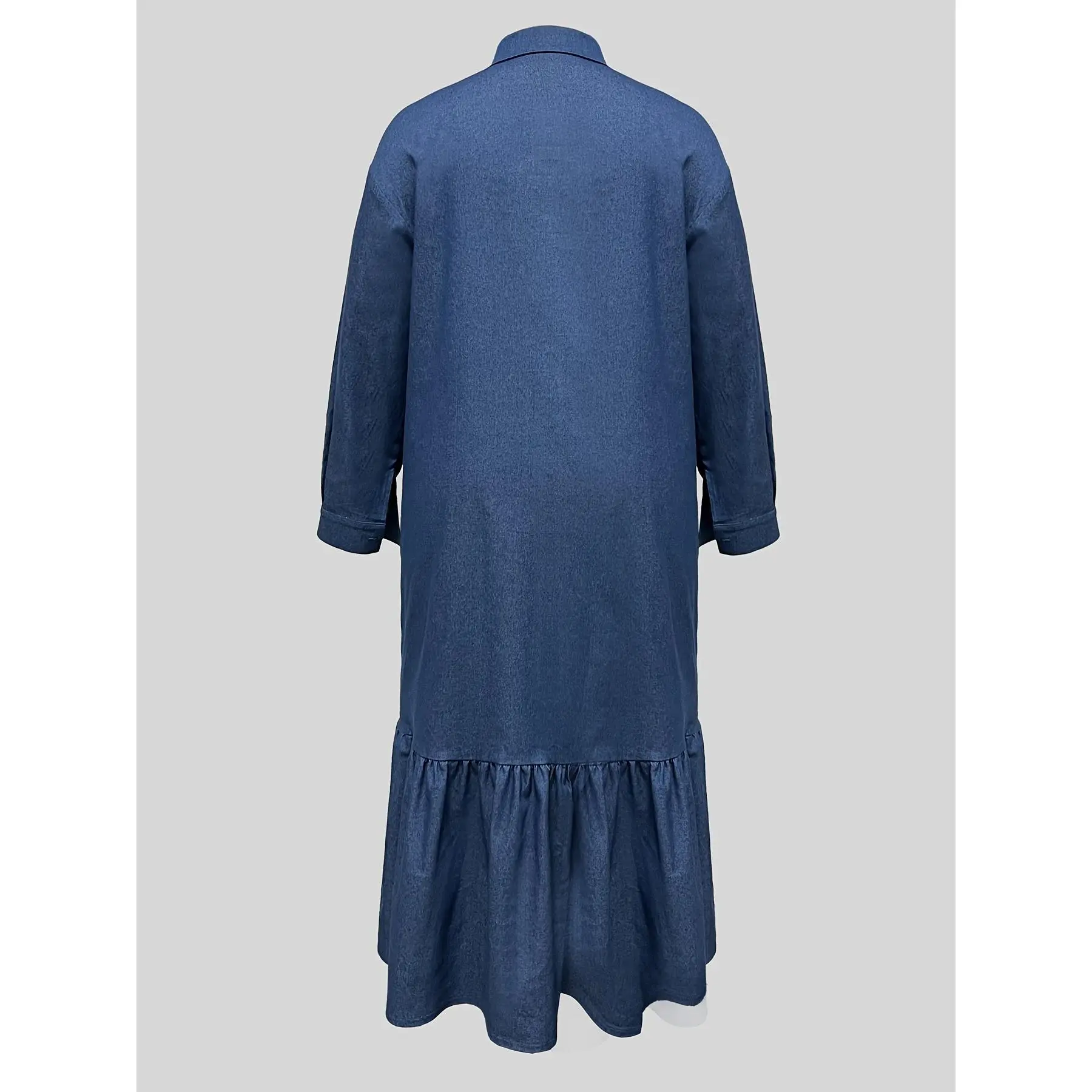Stylish Plus Size Ruffled Hem Maxi Denim Dress - Women's Fashionable Long Sleeve Button Up Denim Dresses with Washed Blue Color and Flattering Fit - Perfect for Casual Daily Wear - TikTok Shop Stylish Plus Size Ruffled Hem Maxi Denim Dress - Women's Fashionable Long Sleeve Button Up Denim Dresses with Washed Blue Color and Flattering Fit - Perfect for Casual Daily Wear - TikTok Shop